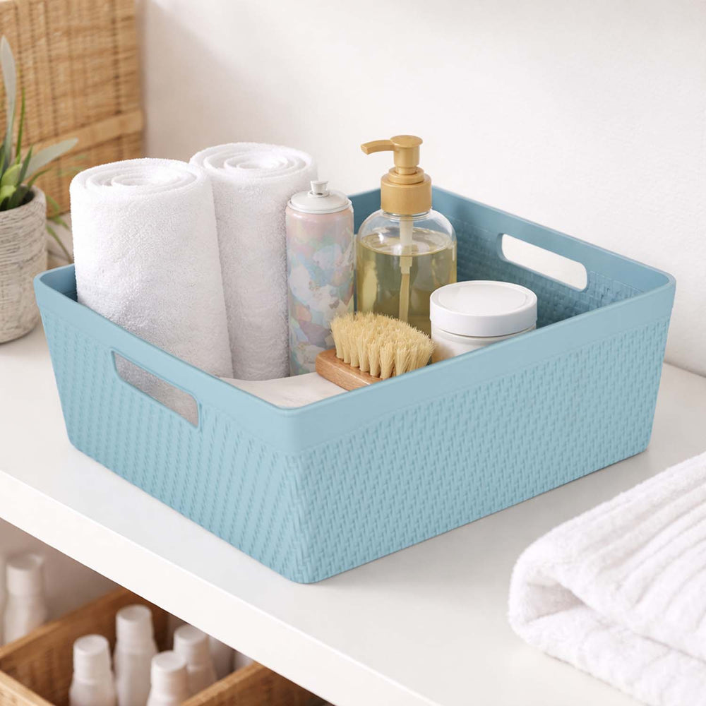 Weave Pattern Polypropylene Storage Basket- Mint, 35.5 x 27.2 x 12.4 cm