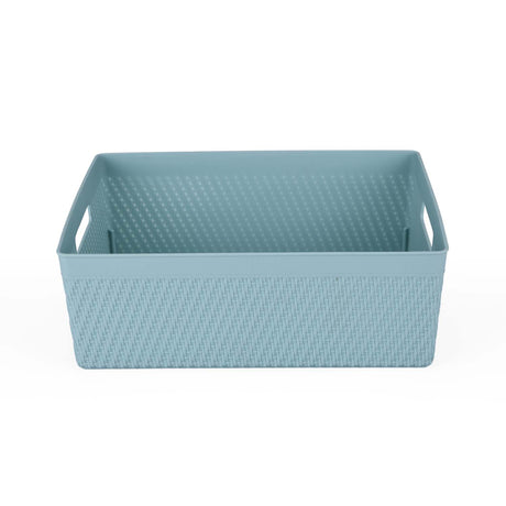 Weave Pattern Polypropylene Storage Basket- Mint, 35.5 x 27.2 x 12.4 cm