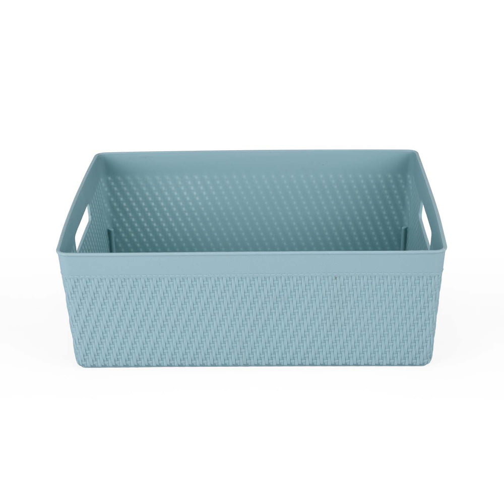 Weave Pattern Polypropylene Storage Basket- Mint, 35.5 x 27.2 x 12.4 cm