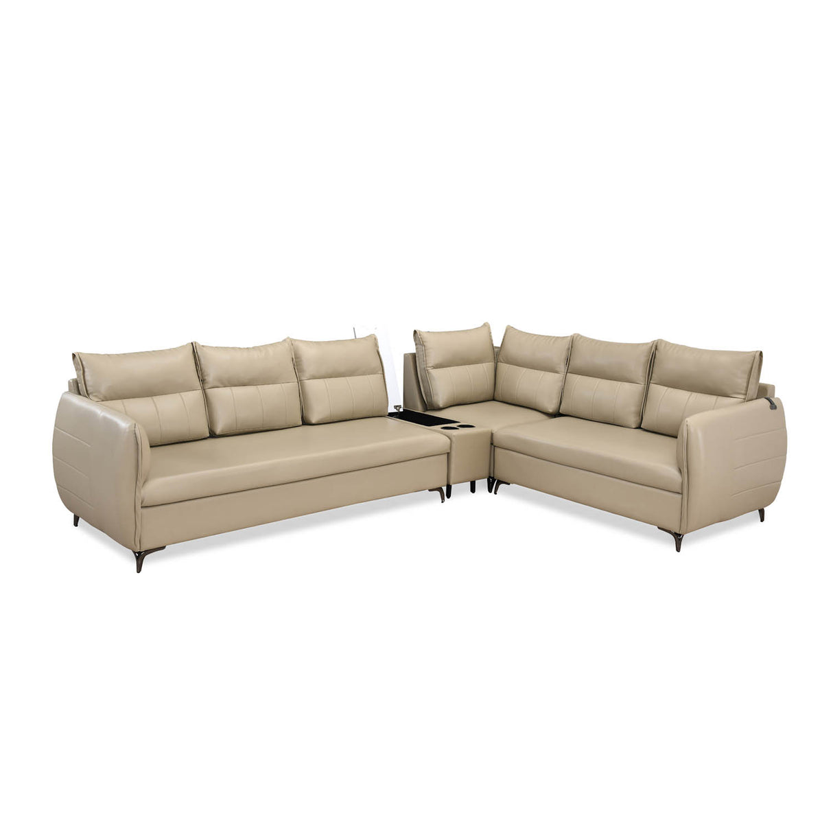 Infinia 3+2+1 Seater Leatherette Sofa Set with Left Corner Sofa and Rectangle Console- Beige