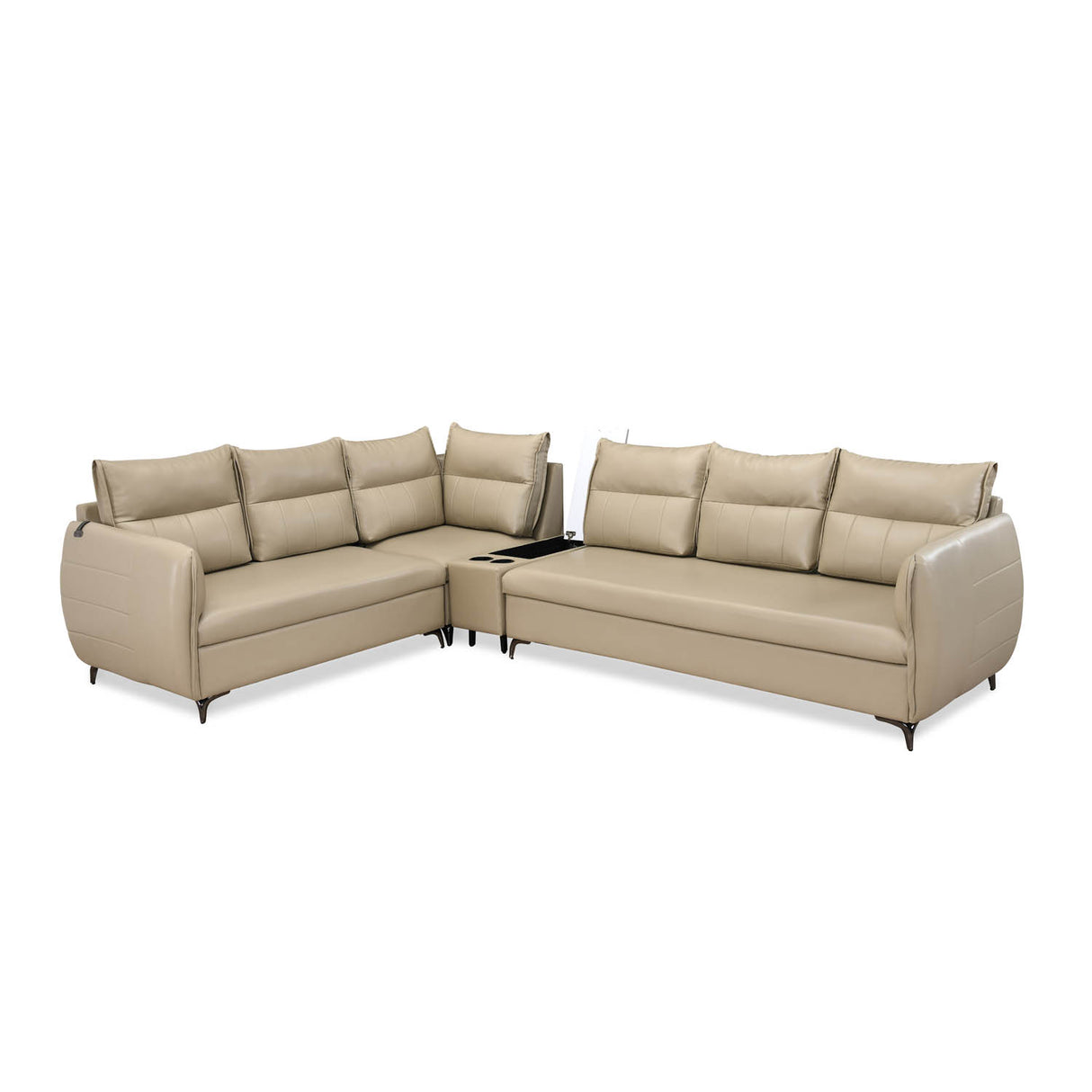 Infinia 3+2+1 Seater Leatherette Sofa Set with Right Corner Sofa and Rectangle Console- Beige