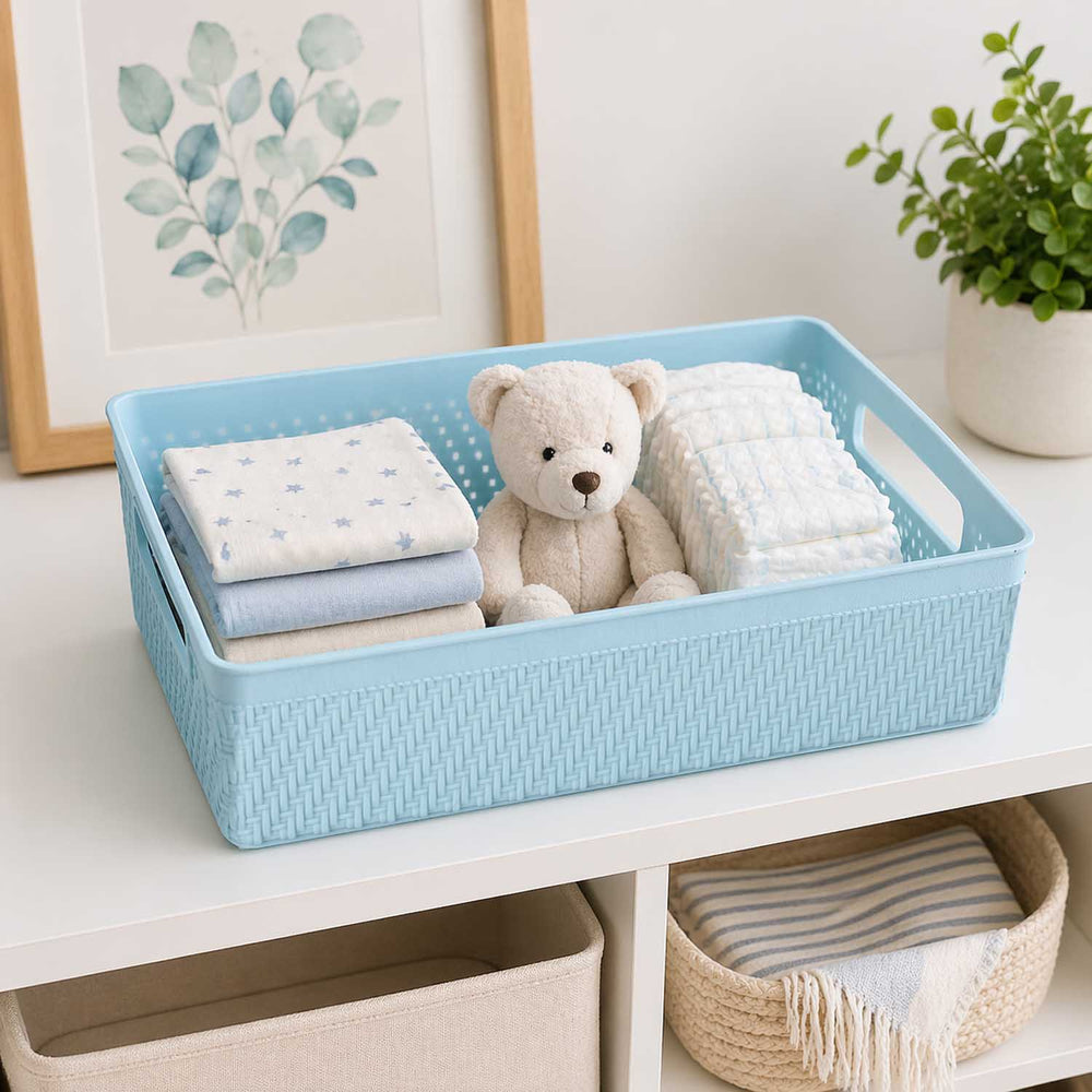 Weave Pattern Polypropylene Storage Basket- Mint, 23.5 x 17.8 x 7.7 cm