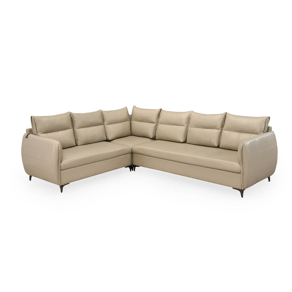 Infinia 3+2+1 Seater Leatherette Sofa Set with Right Corner Sofa- Beige