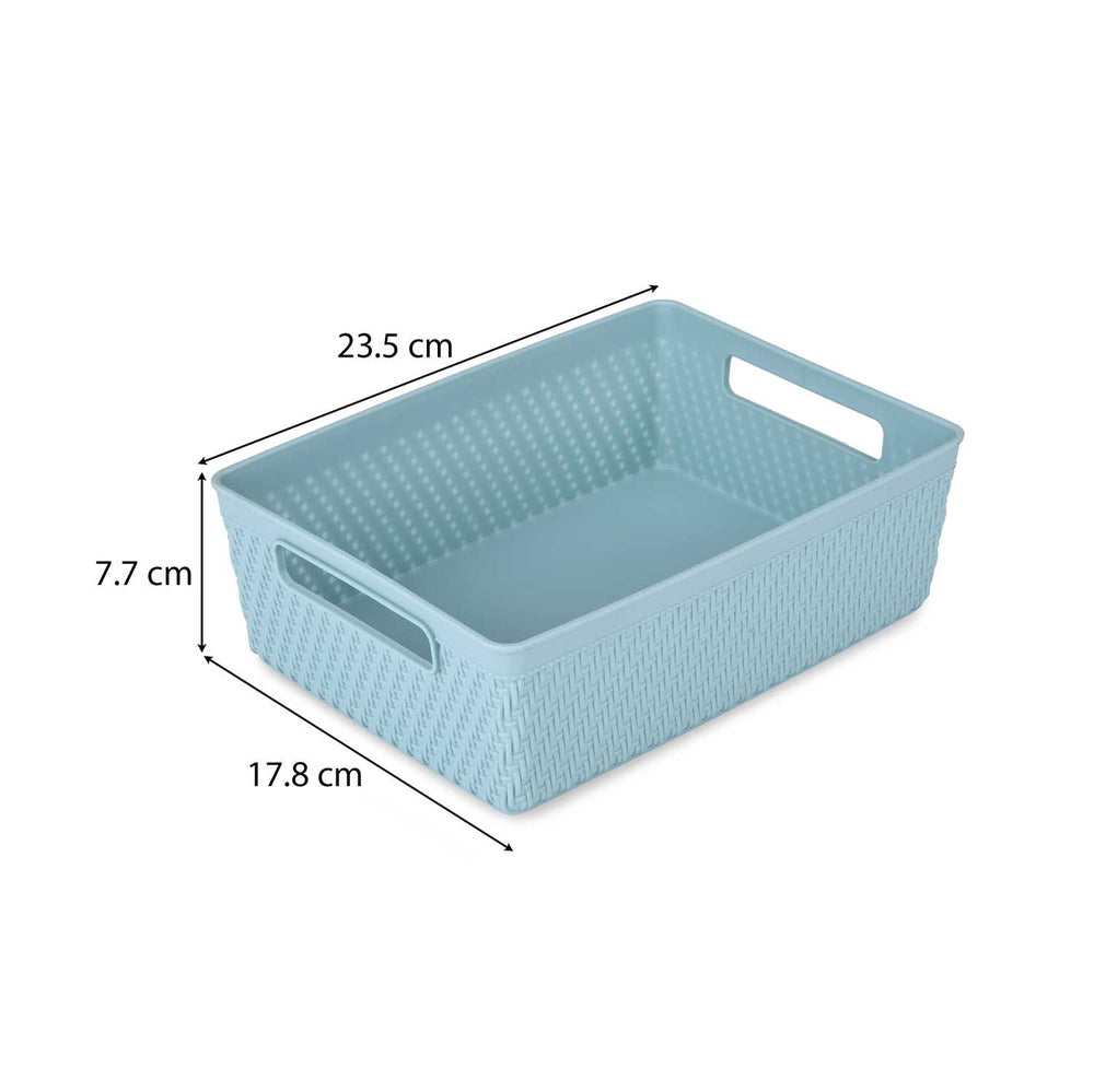 Weave Pattern Polypropylene Storage Basket- Mint, 23.5 x 17.8 x 7.7 cm