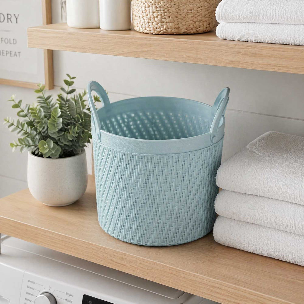 Weave Pattern Polypropylene Storage Basket- Mint, 16.2 x 15.7 x 18.4 cm