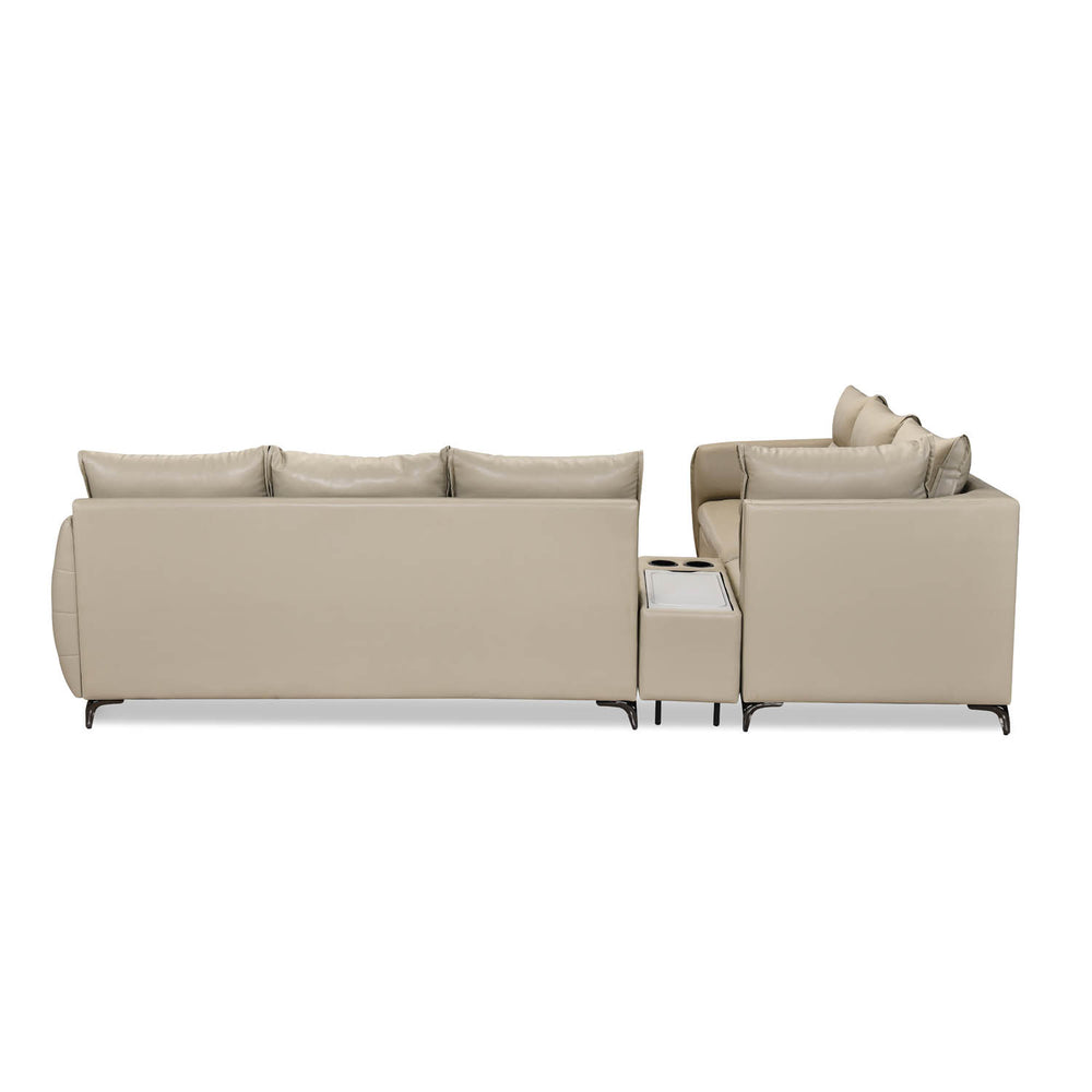 Infinia 3+2+1 Seater Leatherette Sofa Set with Right Corner Sofa and Rectangle Console- Beige