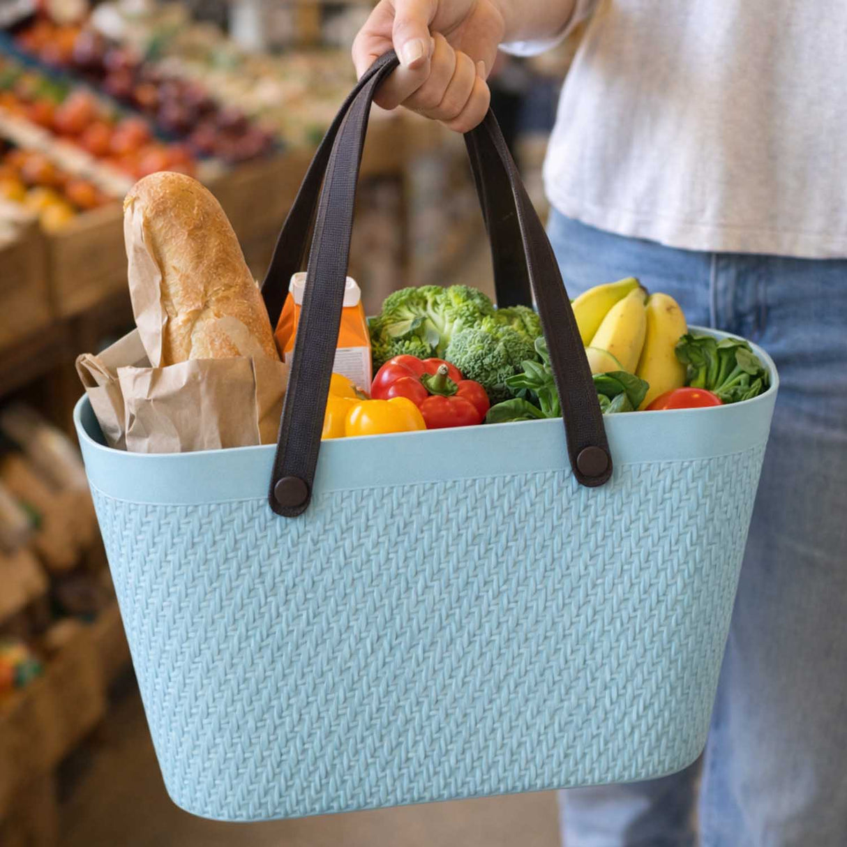Weave Pattern Polypropylene Shopping Basket- Mint