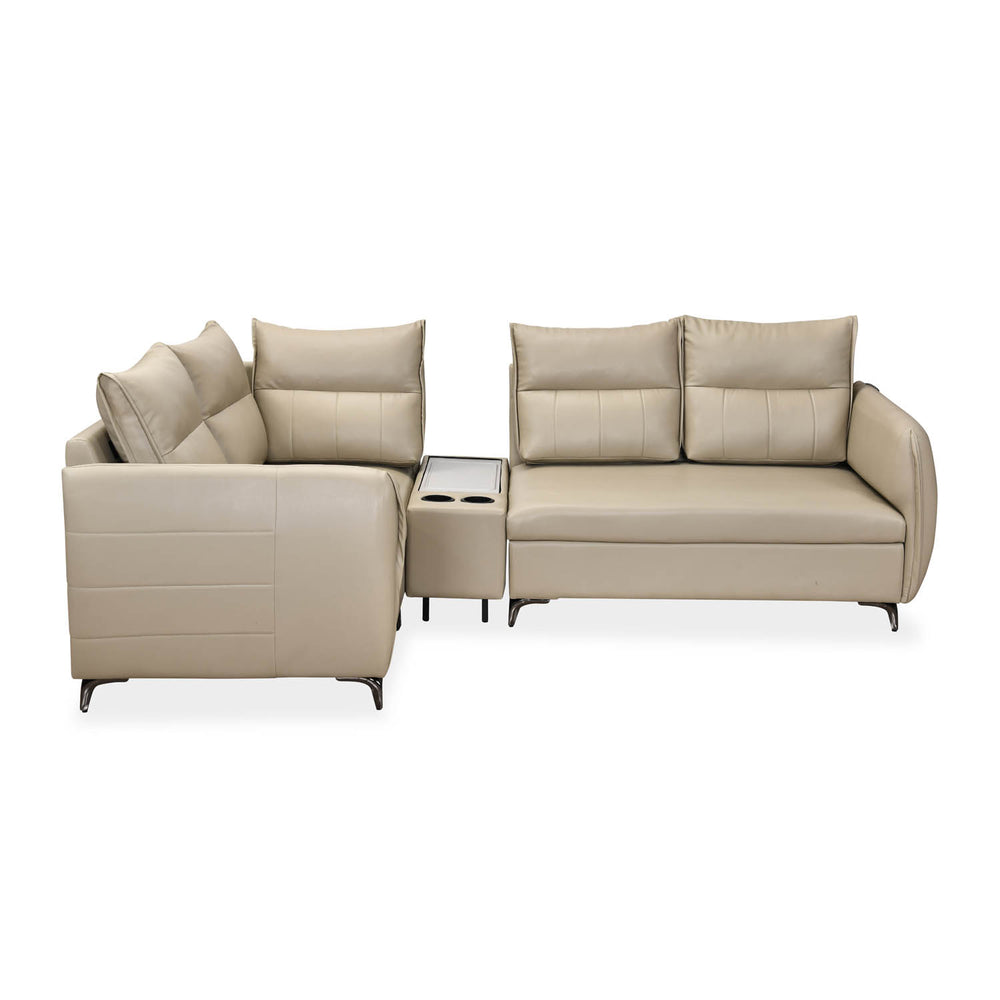 Infinia 2+1+1 Seater Leatherette Sofa Set with Right Corner Sofa and Rectangle Console- Beige