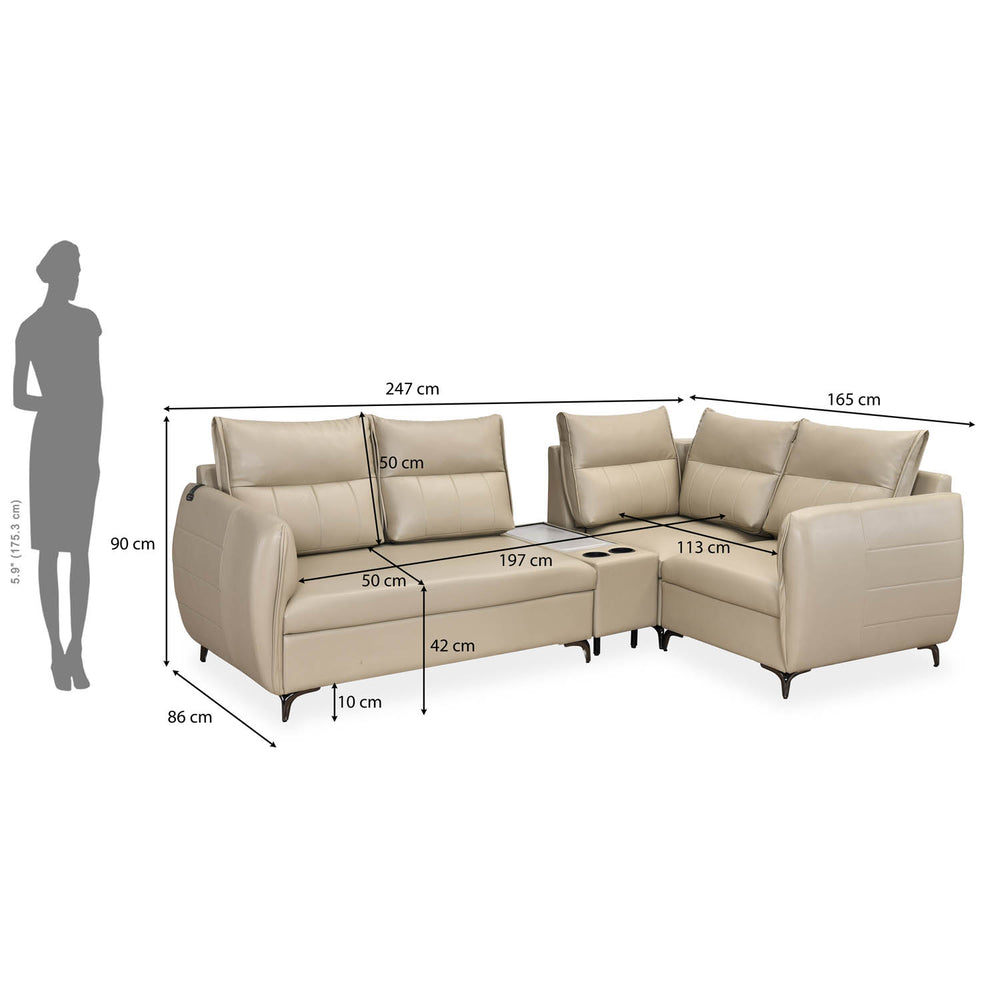 Infinia 2+1+1 Seater Leatherette Sofa Set with Left Corner Sofa and Rectangle Console- Beige