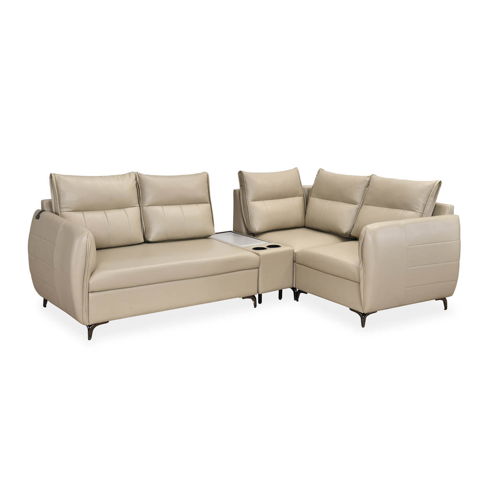 Infinia 2+1+1 Seater Leatherette Sofa Set with Left Corner Sofa and Rectangle Console- Beige