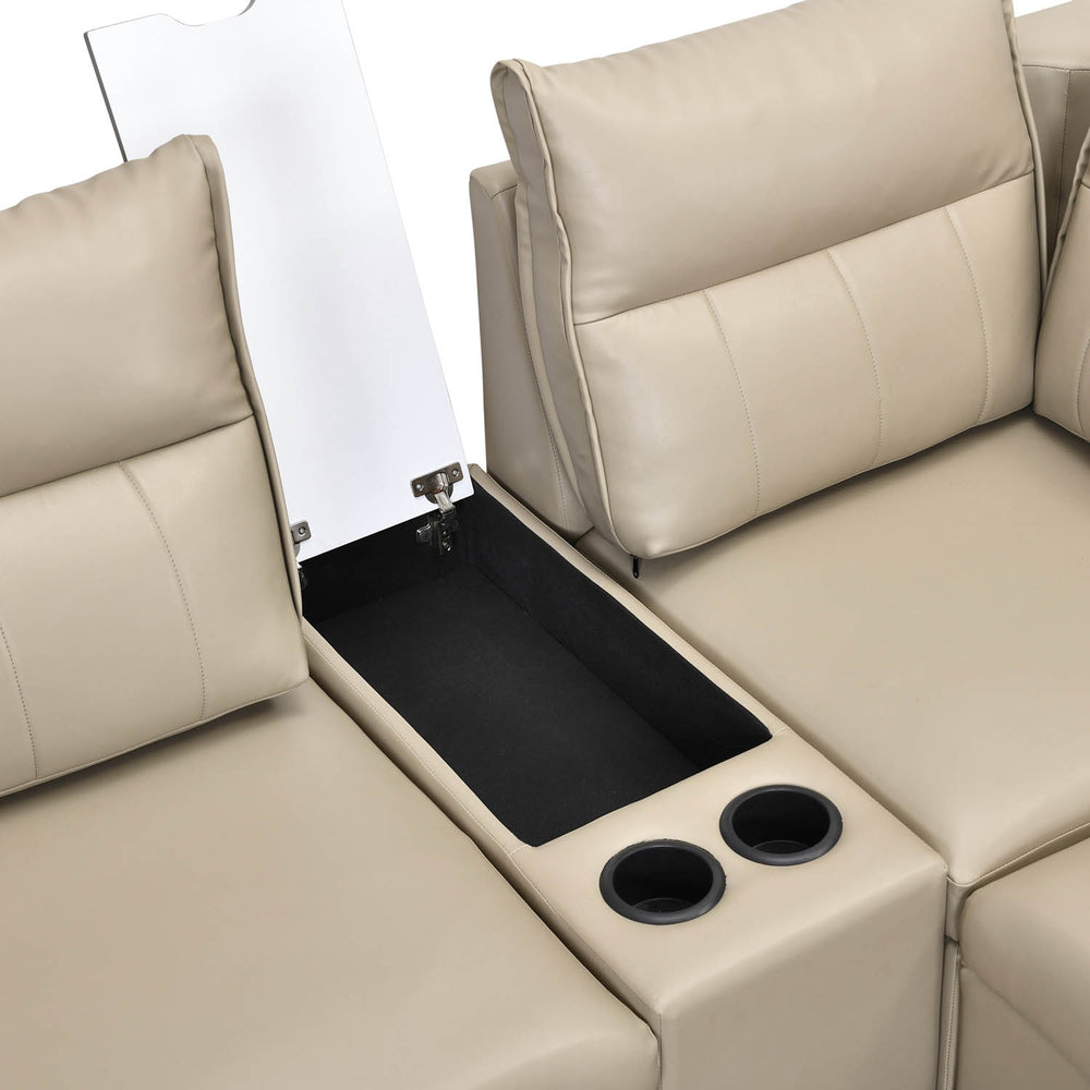 Infinia 2+1+1 Seater Leatherette Sofa Set with Left Corner Sofa and Rectangle Console- Beige