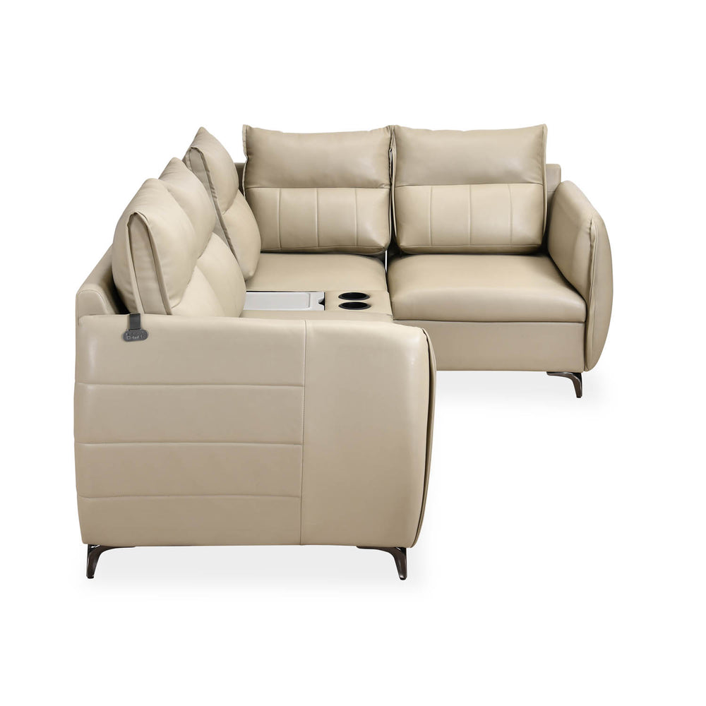 Infinia 2+1+1 Seater Leatherette Sofa Set with Left Corner Sofa and Rectangle Console- Beige