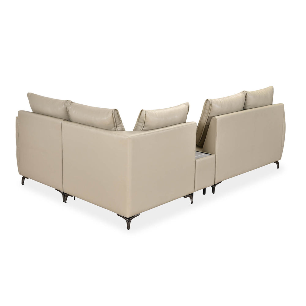 Infinia 2+1+1 Seater Leatherette Sofa Set with Left Corner Sofa and Rectangle Console- Beige