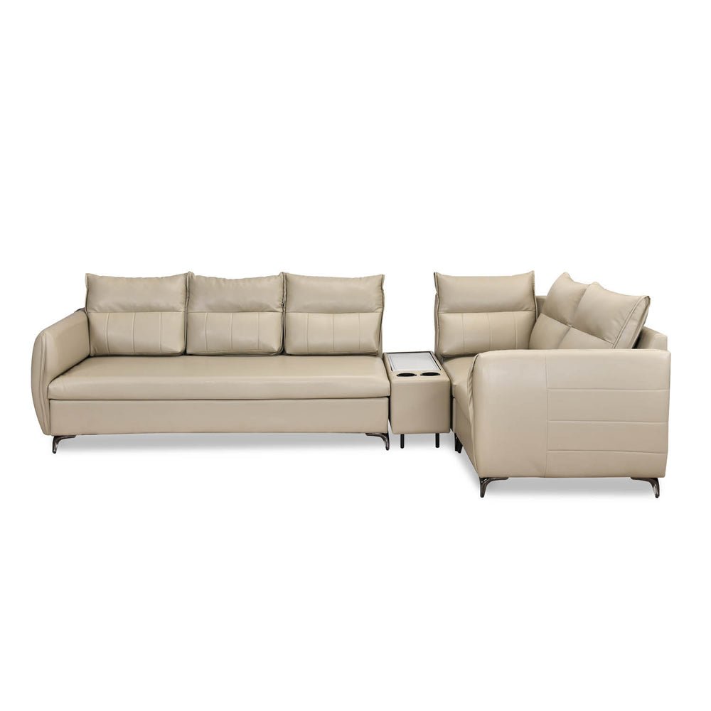 Infinia 3+1+1 Seater Leatherette Sofa Set with Left Corner Sofa and Rectangle Console- Beige