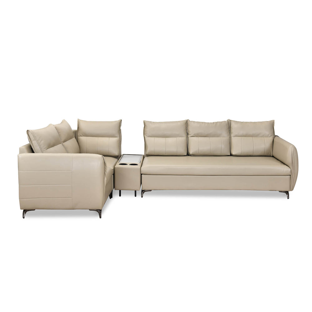 Infinia 3+1+1 Seater Leatherette Sofa Set with Right Corner Sofa and Rectangle Console- Beige
