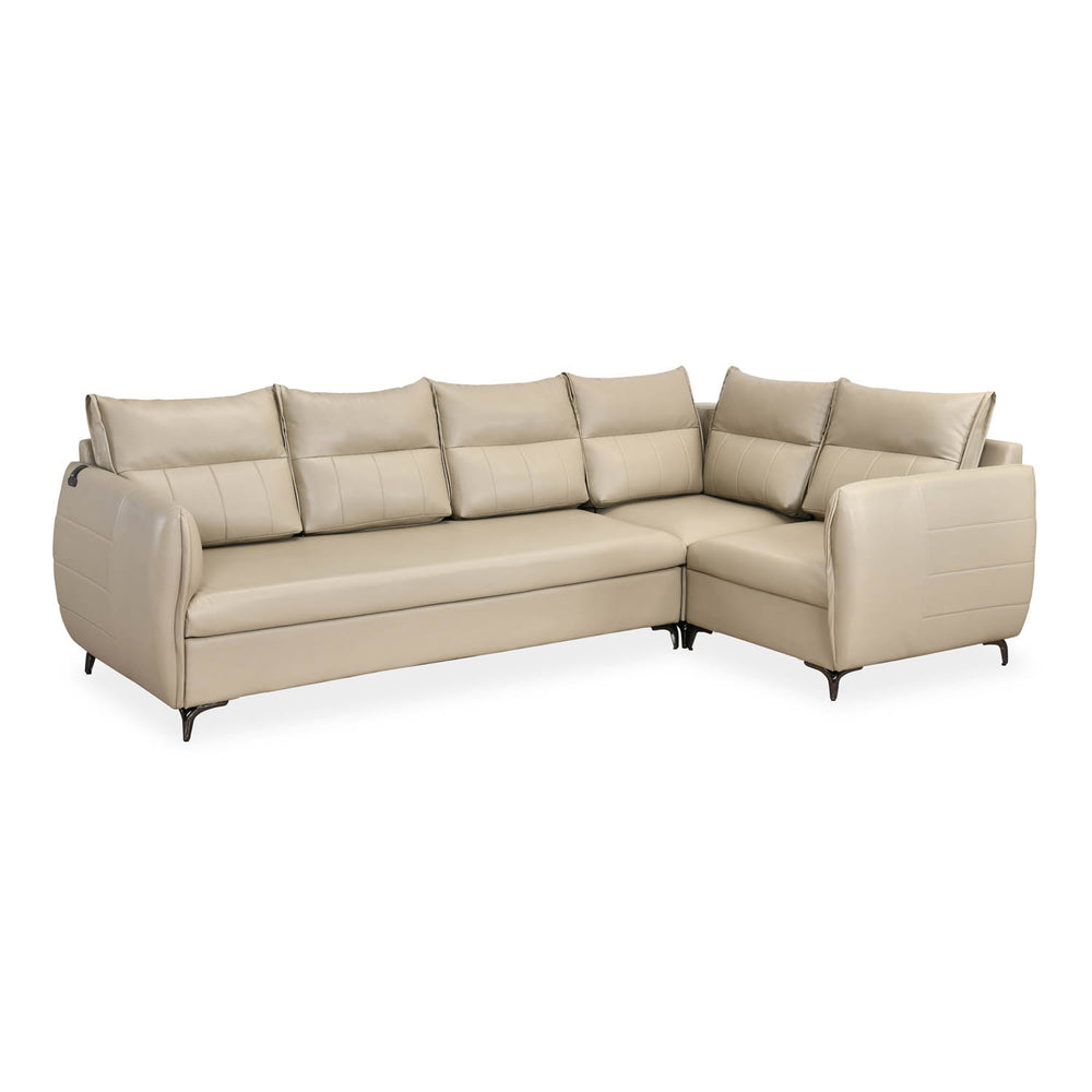 Infinia 3+1+1 Seater Leatherette Sofa Set with Left Corner Sofa- Beige