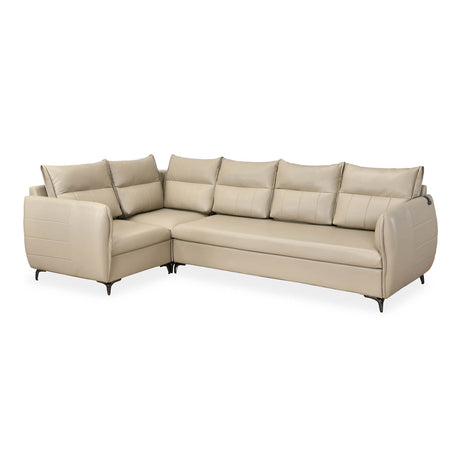 Infinia 3+1+1 Seater Leatherette Sofa Set with Right Corner Sofa- Beige