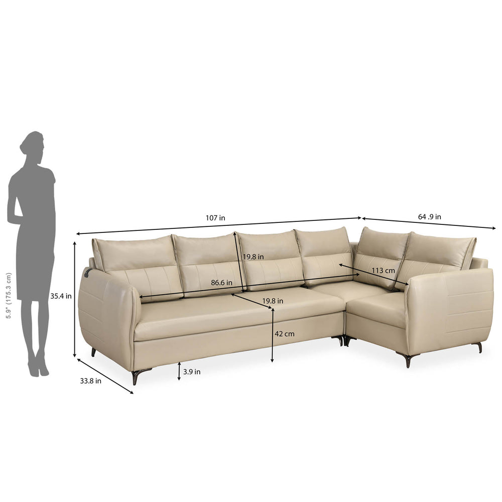 Infinia 3+1+1 Seater Leatherette Sofa Set with Left Corner Sofa- Beige