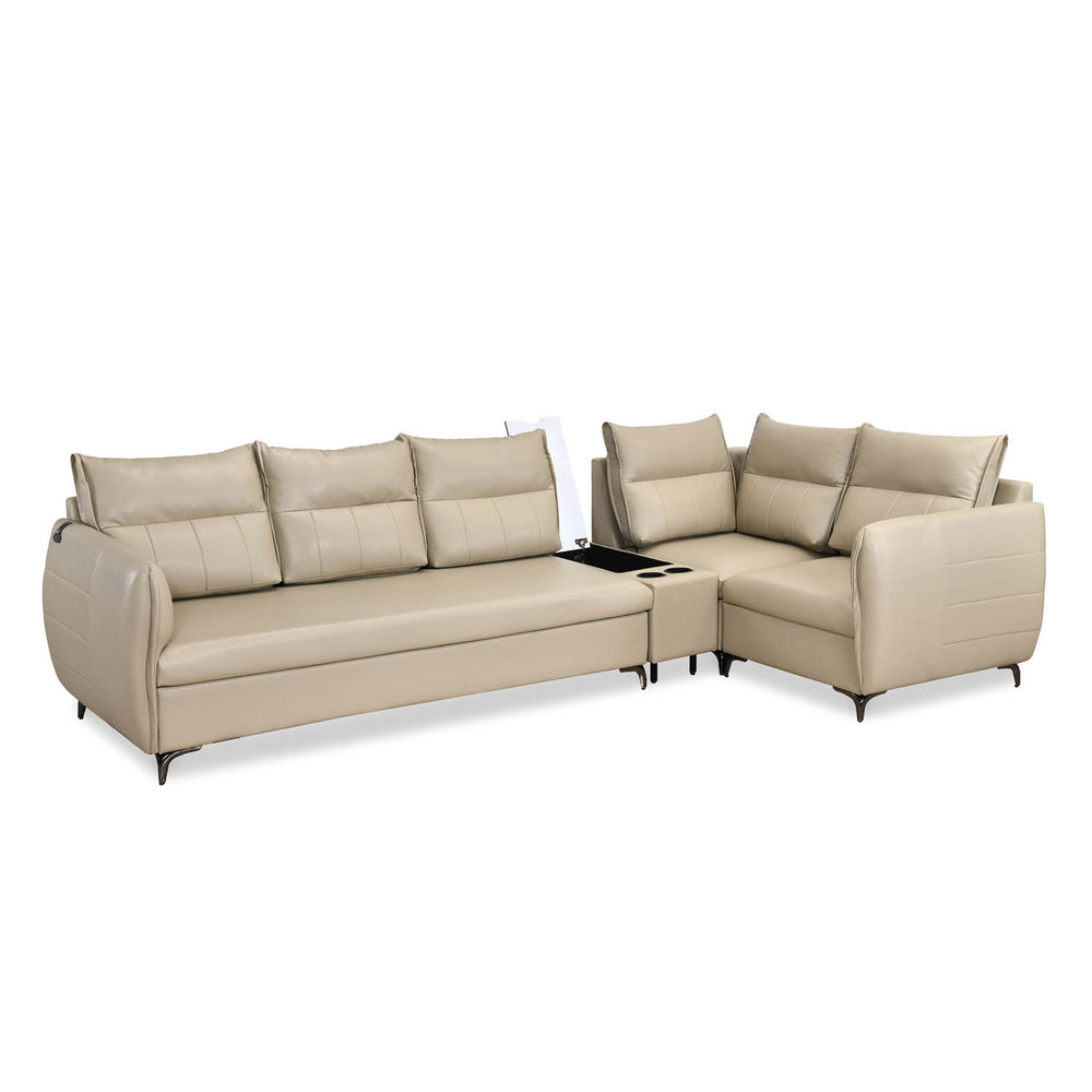 Infinia 3+1+1 Seater Leatherette Sofa Set with Left Corner Sofa and Rectangle Console- Beige