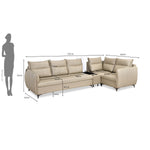 Infinia 3+1+1 Seater Leatherette Sofa Set with Left Corner Sofa and Rectangle Console- Beige