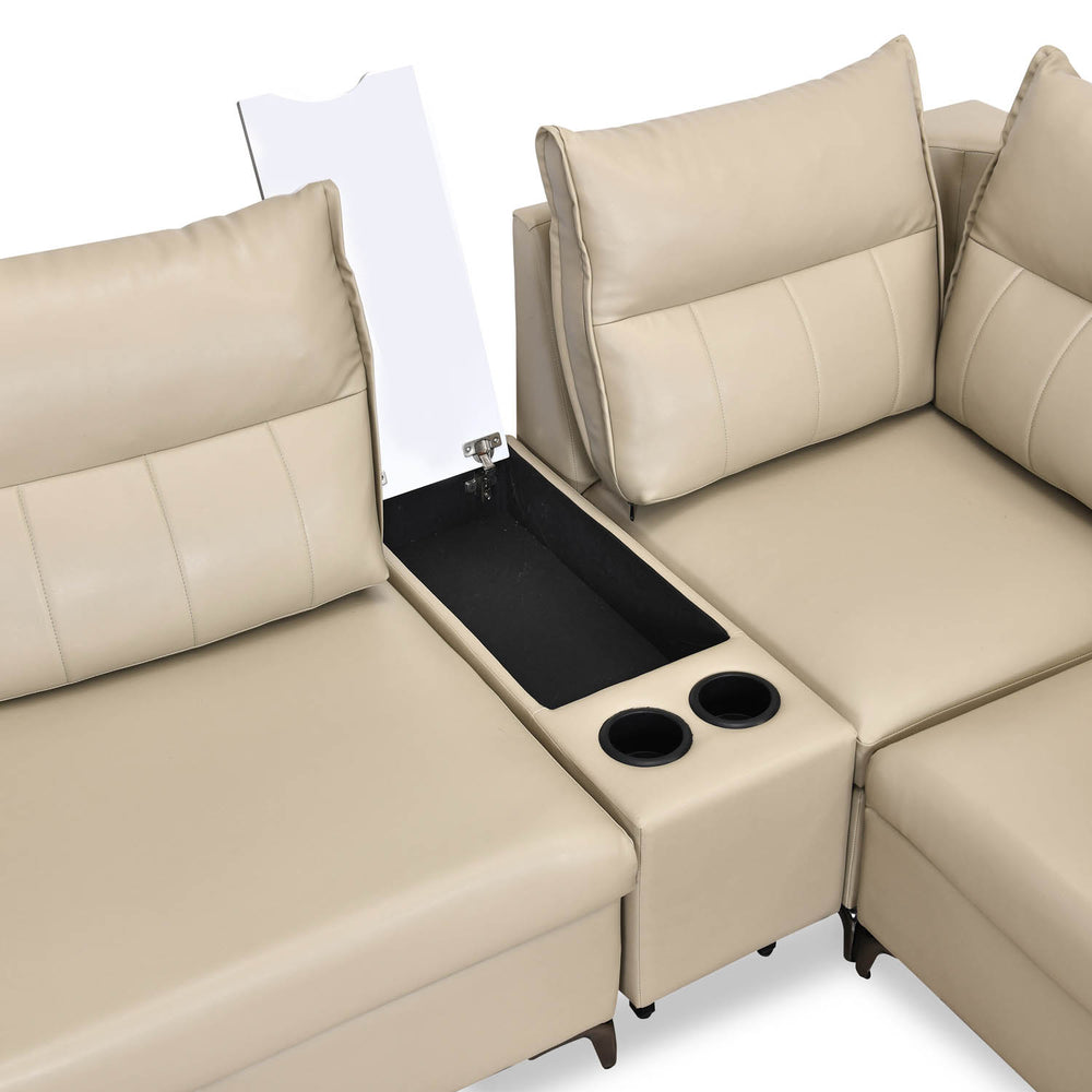 Infinia 3+1+1 Seater Leatherette Sofa Set with Left Corner Sofa and Rectangle Console- Beige