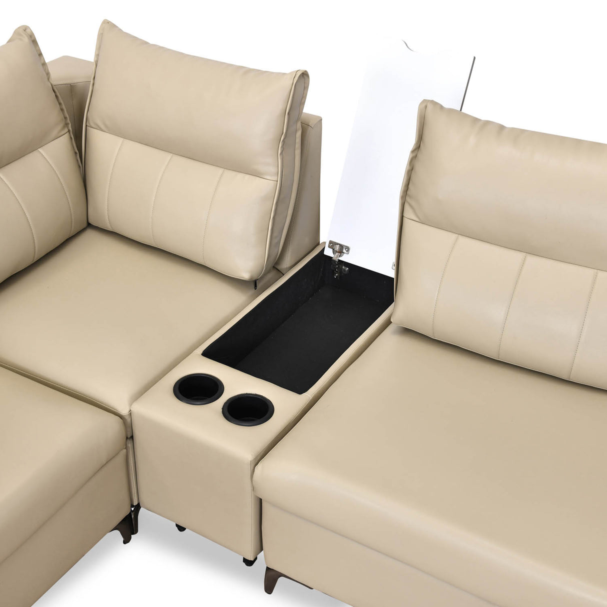 Infinia 3+1+1 Seater Leatherette Sofa Set with Right Corner Sofa and Rectangle Console- Beige