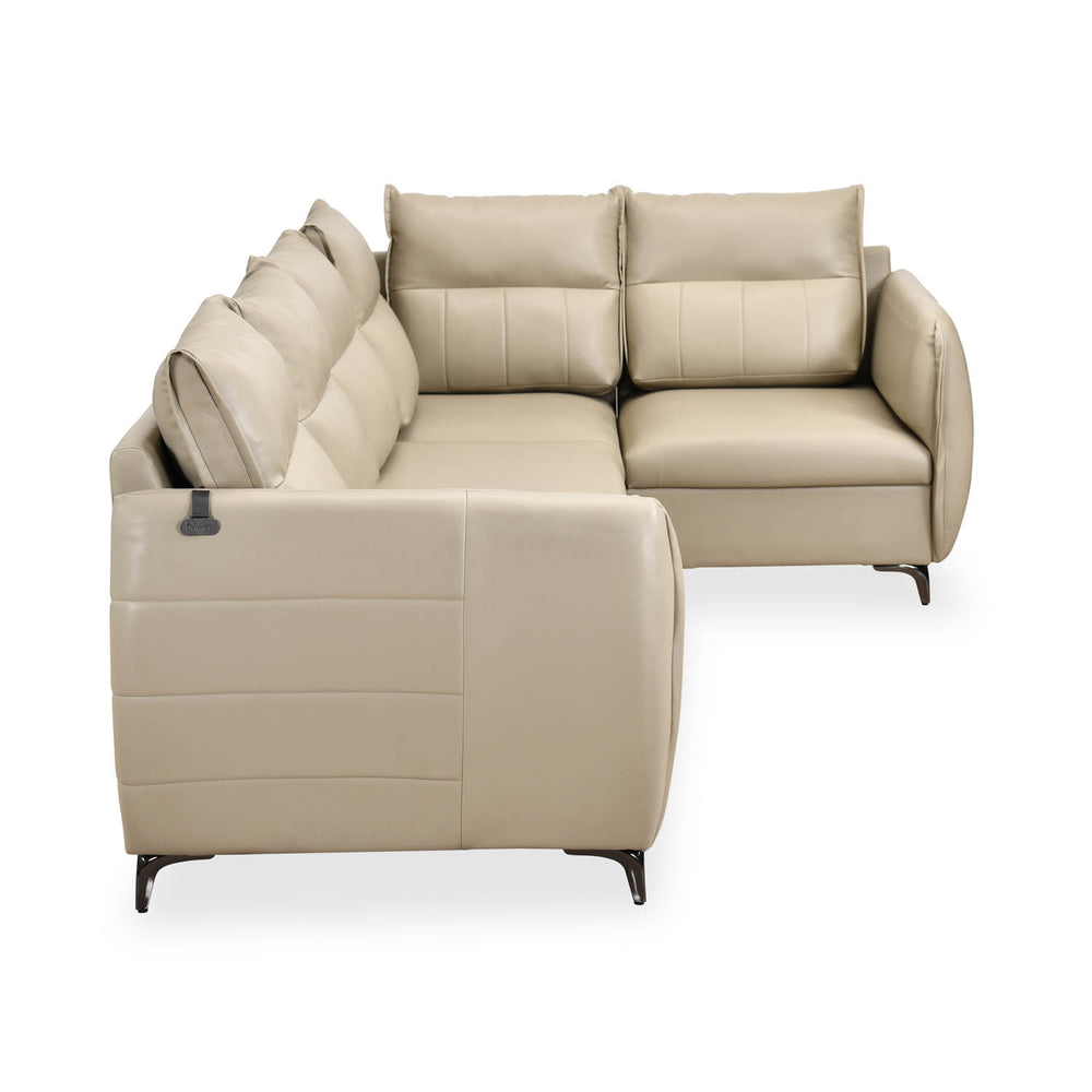 Infinia 3+1+1 Seater Leatherette Sofa Set with Left Corner Sofa- Beige