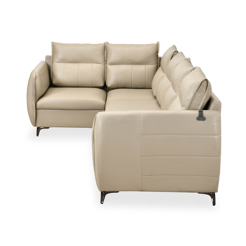 Infinia 3+1+1 Seater Leatherette Sofa Set with Right Corner Sofa- Beige