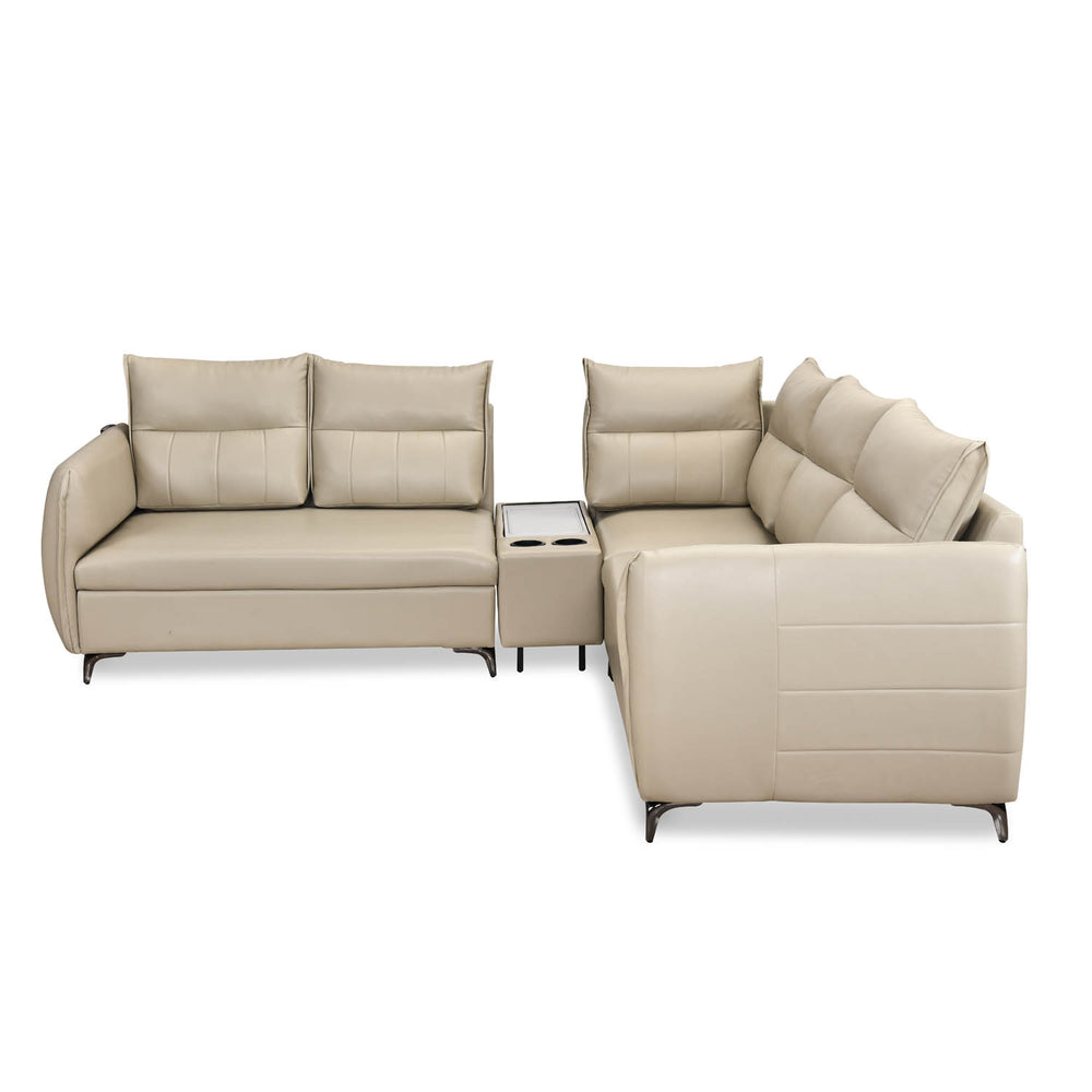 Infinia 2+2+1 Seater Leatherette Sofa Set with Left Corner Sofa and Rectangle Console- Beige