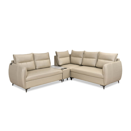 Infinia 2+2+1 Seater Leatherette Sofa Set with Left Corner Sofa and Rectangle Console- Beige