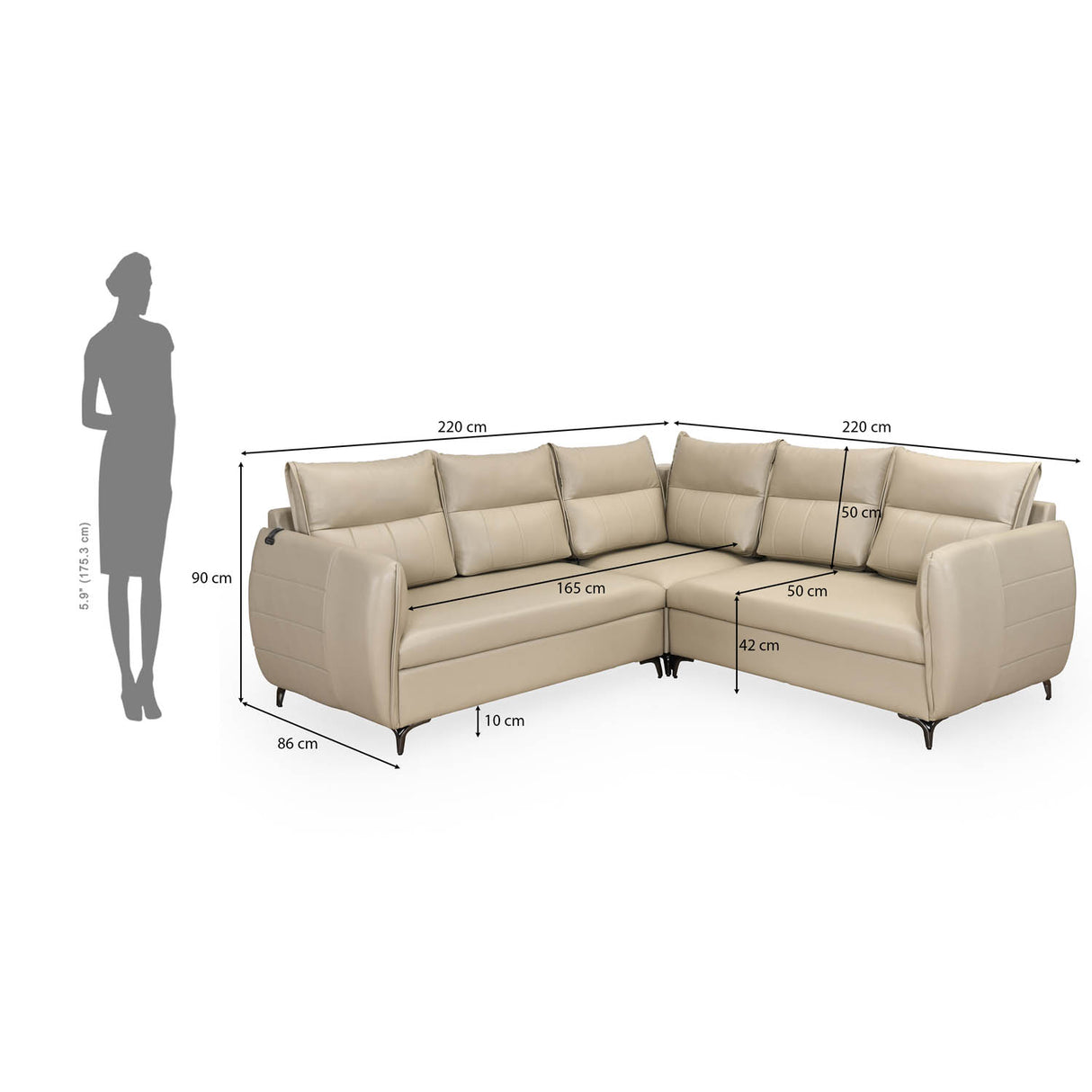 Infinia 2+2+1 Seater Leatherette Sofa Set with Left Corner Sofa- Beige