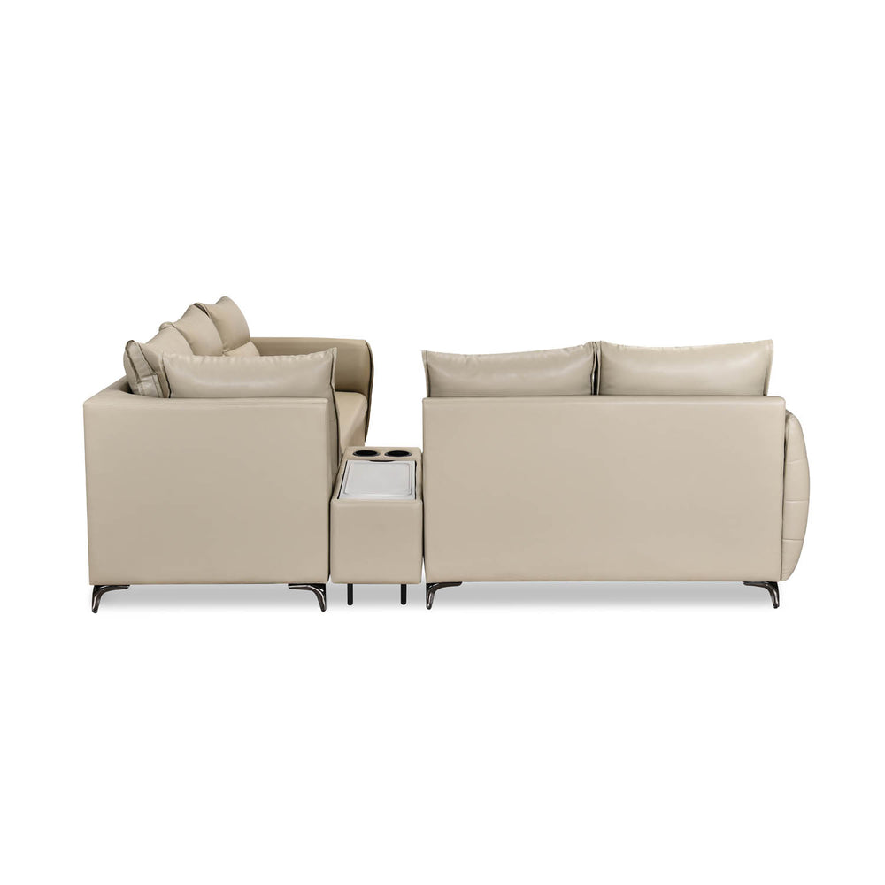 Infinia 2+2+1 Seater Leatherette Sofa Set with Left Corner Sofa and Rectangle Console- Beige