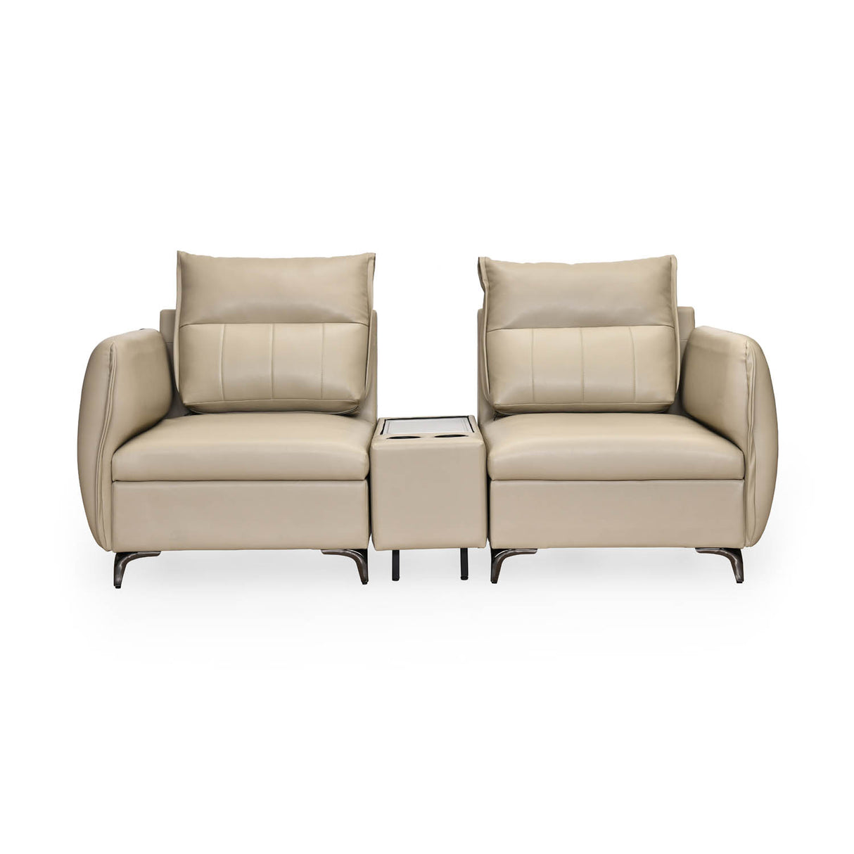 Infinia 2 Seater Leatherette Sofa with Rectangle Console- Beige