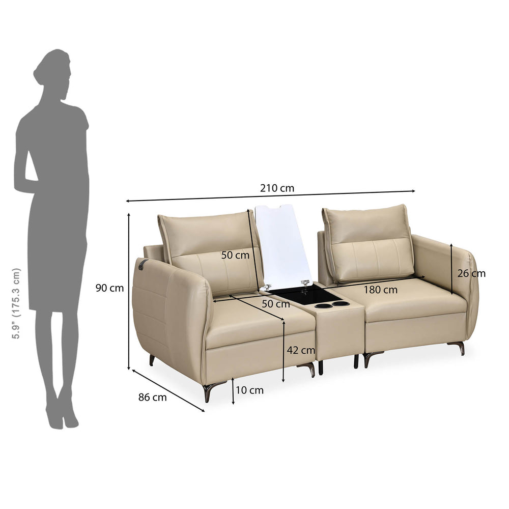 Infinia 2 Seater Leatherette Sofa with Triangle Console- Beige