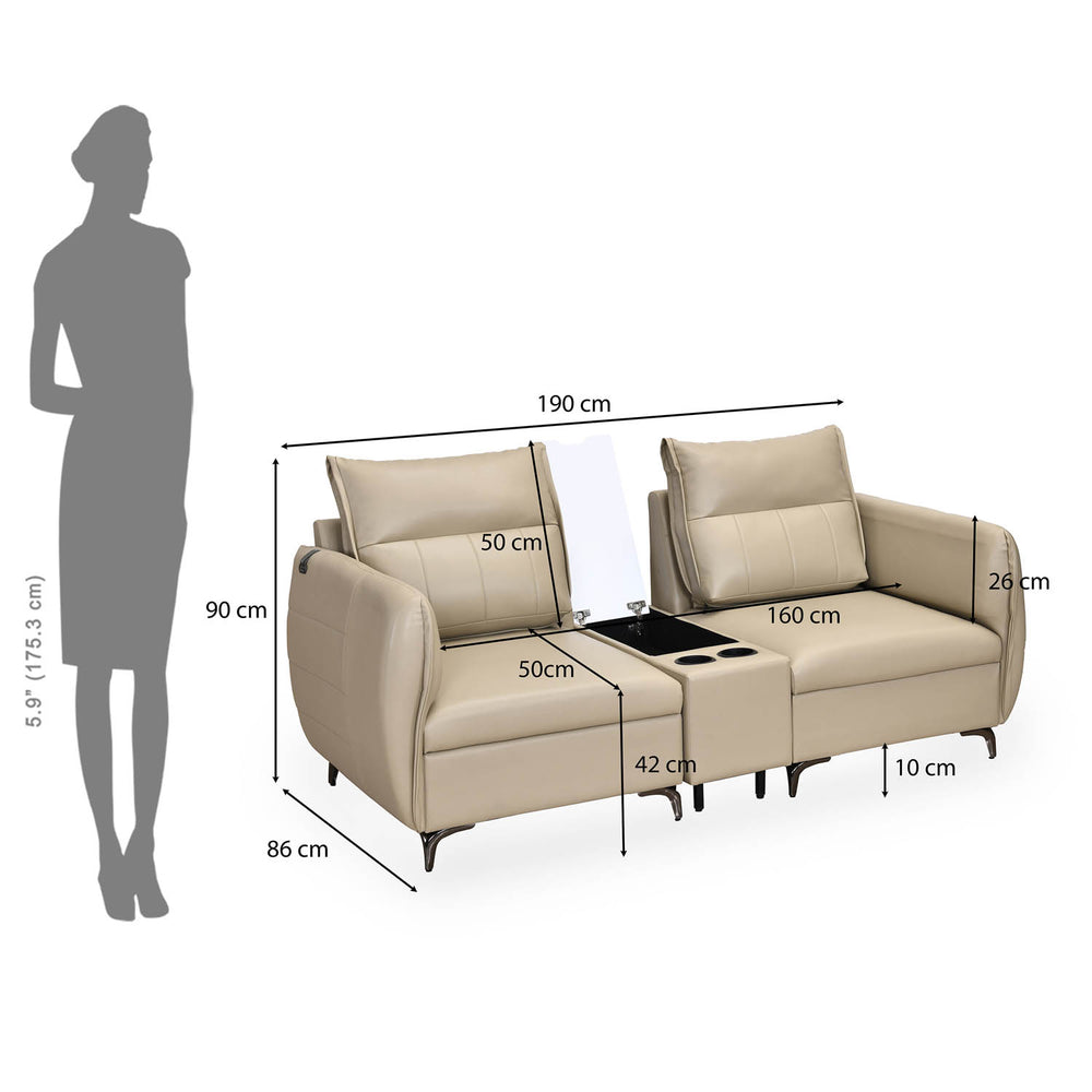 Infinia 2 Seater Leatherette Sofa with Rectangle Console- Beige