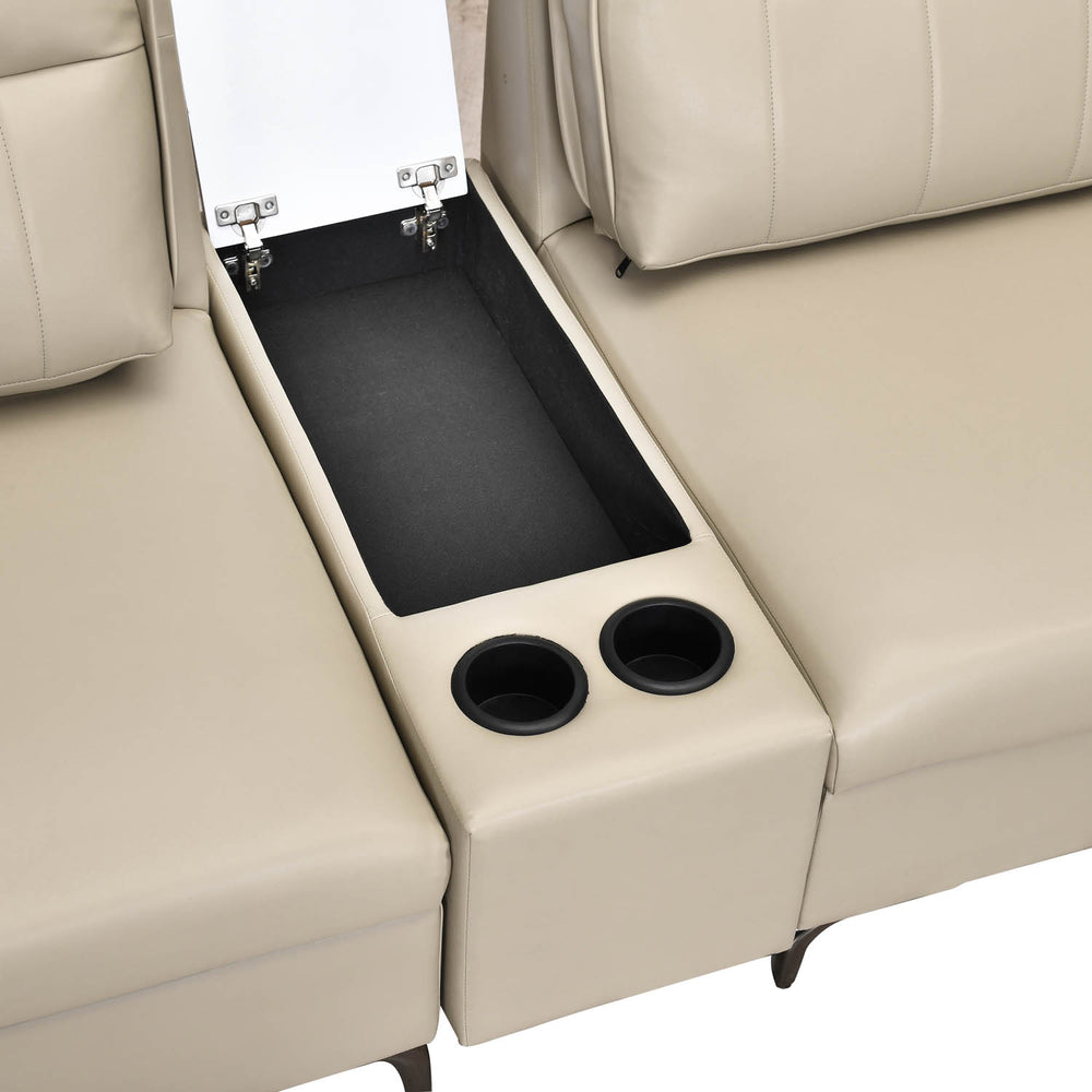 Infinia 2 Seater Leatherette Sofa with Rectangle Console- Beige