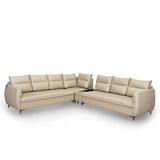 Infinia 3+3+1 Seater Leatherette Sofa Set with Right Corner Sofa and Rectangle Console- Beige