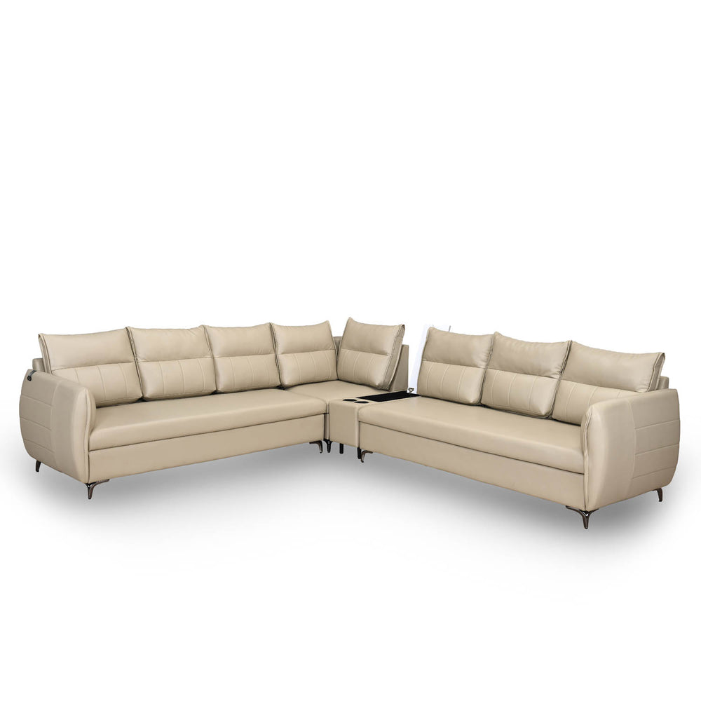 Infinia 3+3+1 Seater Leatherette Sofa Set with Right Corner Sofa and Rectangle Console- Beige
