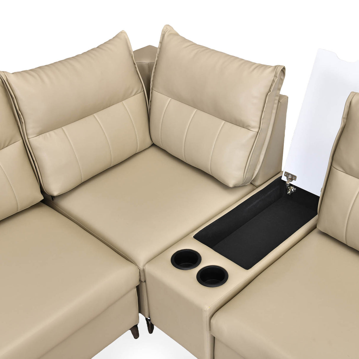 Infinia 3+3+1 Seater Leatherette Sofa Set with Right Corner Sofa and Rectangle Console- Beige