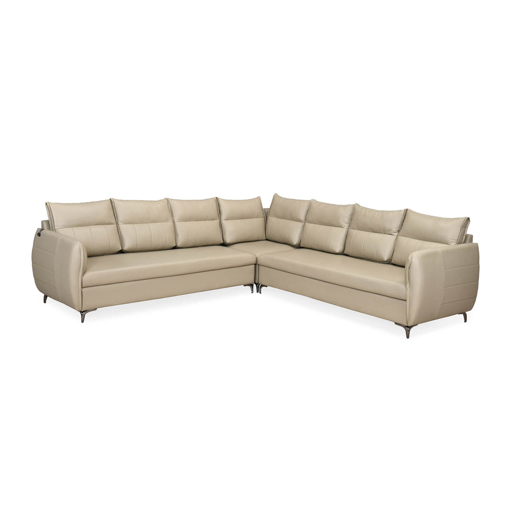 Infinia 3+3+1 Seater Leatherette Sofa Set with Right Corner Sofa- Beige
