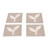 Leaves Embroidered Chambray Coaster Set of 4- Beige