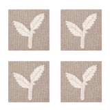 Leaves Embroidered Chambray Coaster Set of 4- Beige