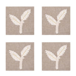 Leaves Embroidered Chambray Coaster Set of 4- Beige