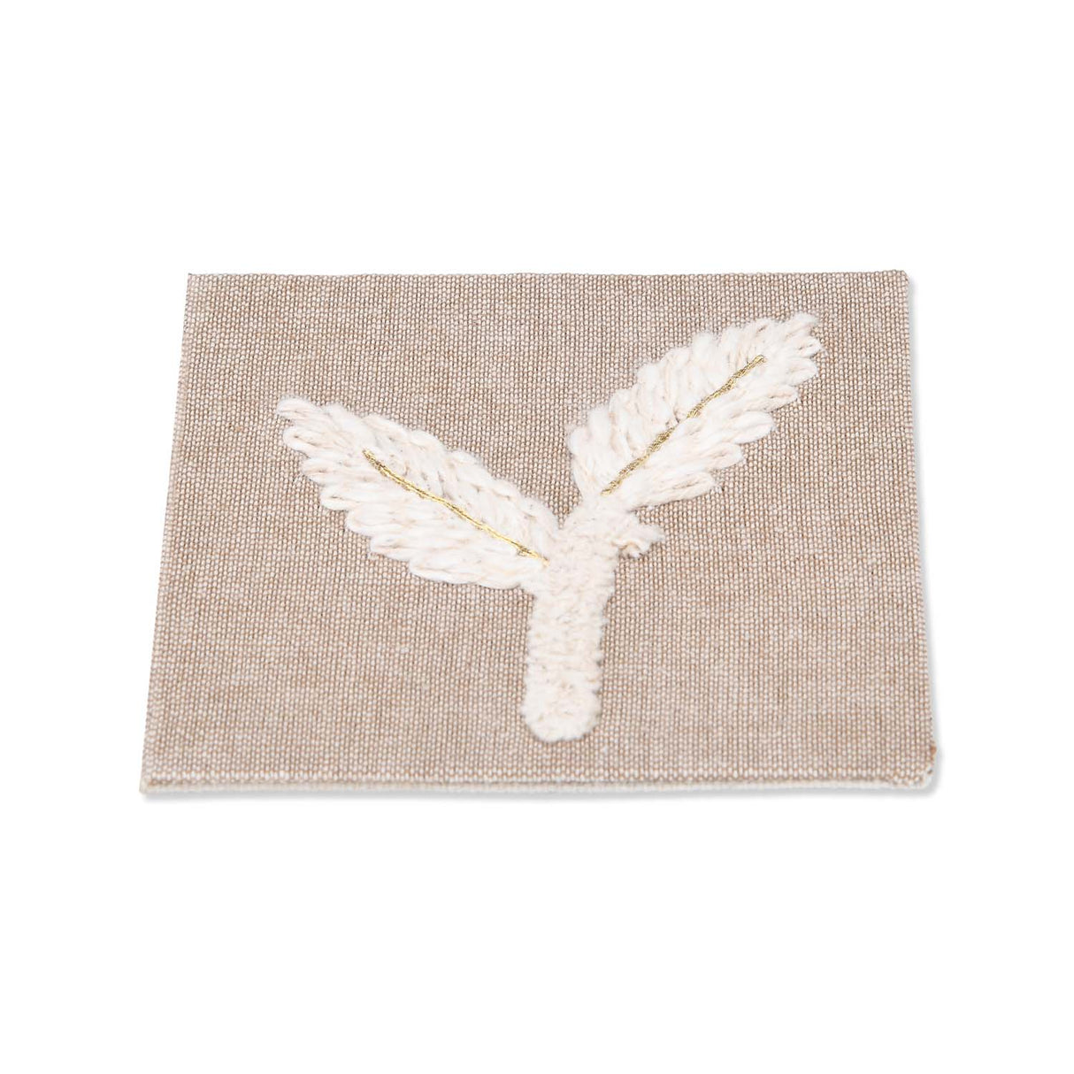 Leaves Embroidered Chambray Coaster Set of 4- Beige