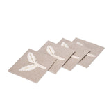 Leaves Embroidered Chambray Coaster Set of 4- Beige
