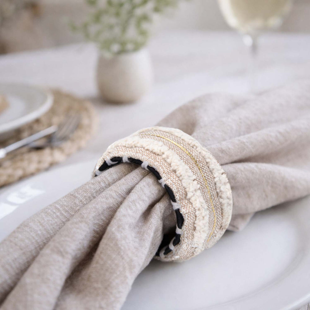 Embroidered Napkin Rings Set of 4- Beige