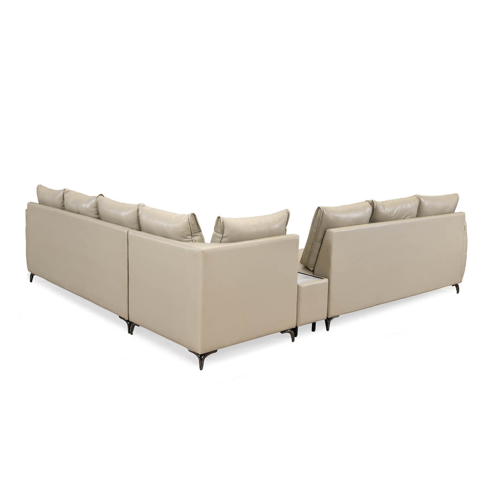 Infinia 3+3+1 Seater Leatherette Sofa Set with Right Corner Sofa and Rectangle Console- Beige