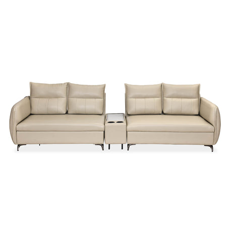 Infinia 2+2 Seater Leatherette Sofa Set with Rectangle Console- Beige