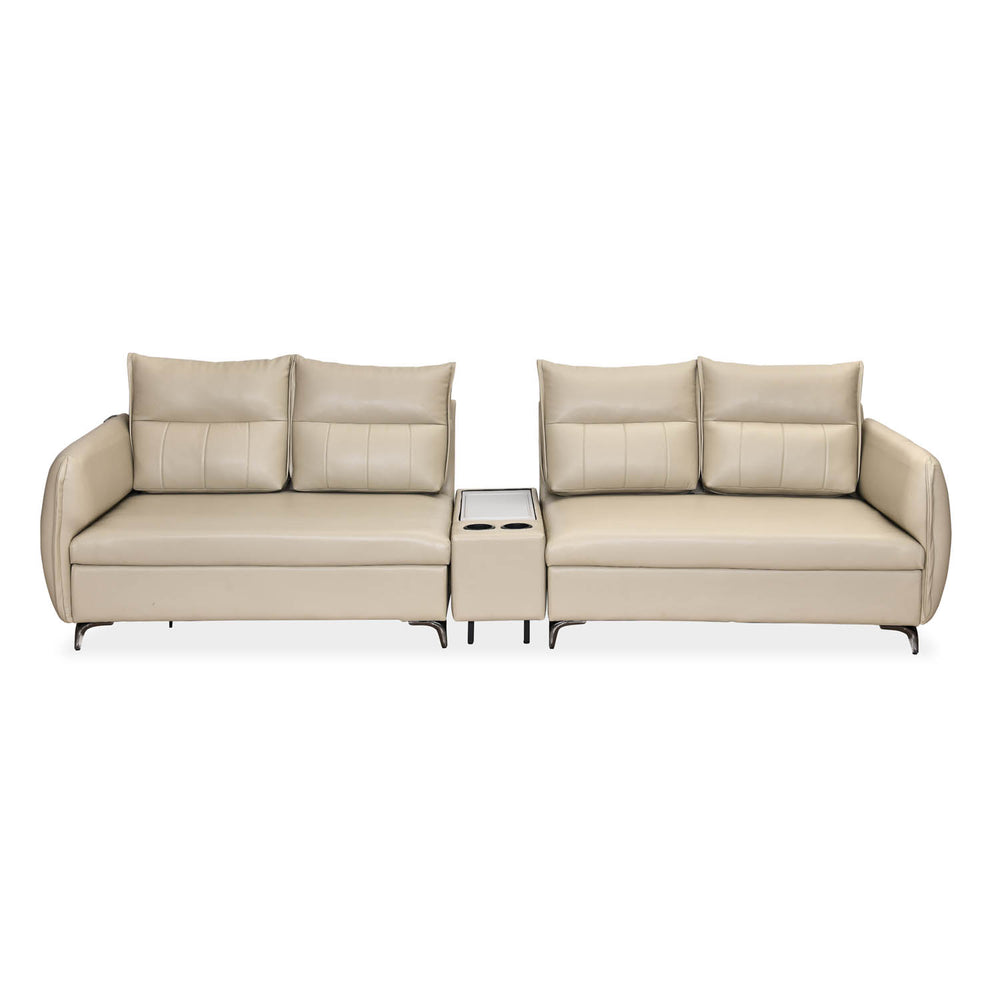 Infinia 2+2 Seater Leatherette Sofa Set with Rectangle Console- Beige