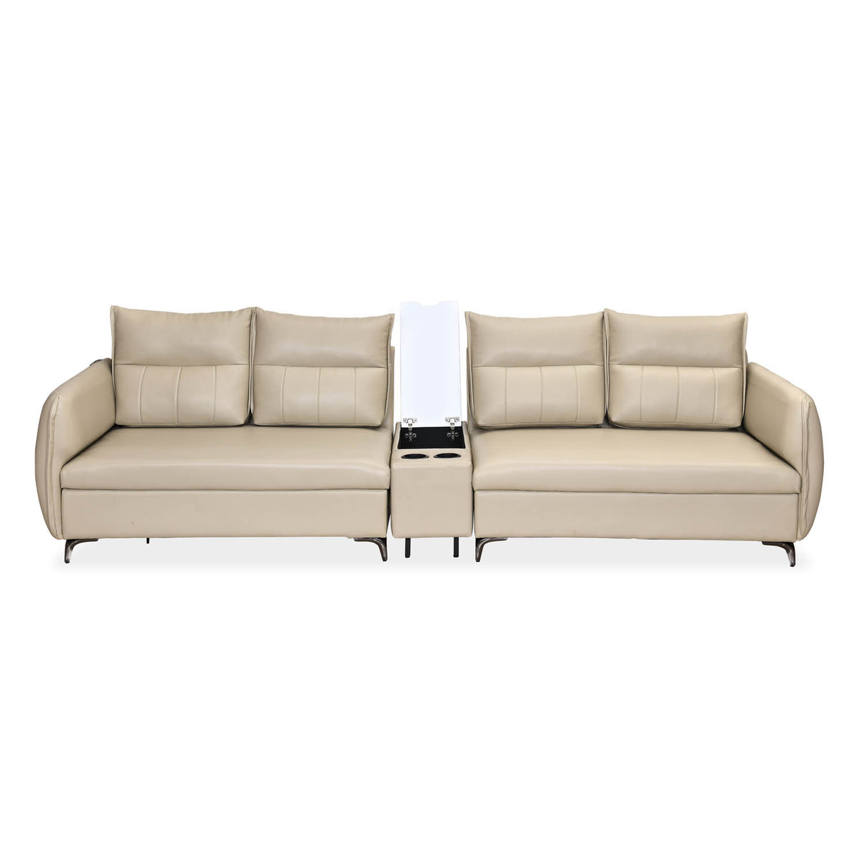 Infinia 2+2 Seater Leatherette Sofa Set with Rectangle Console- Beige